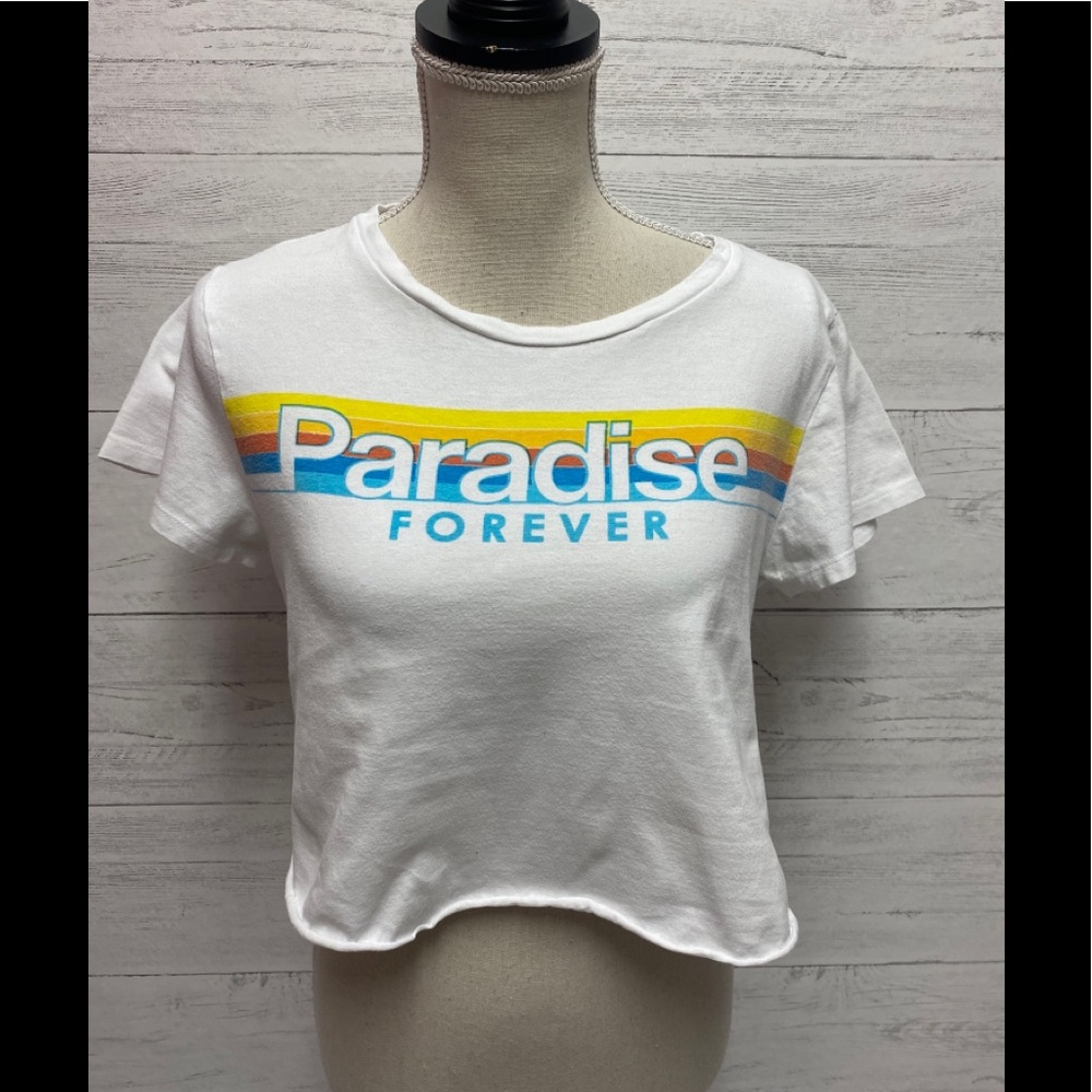 Paradise Forever White Short Sleeve Crop Top M